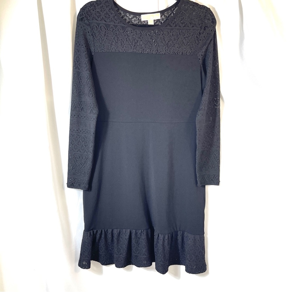 MICHAEL Michael Kors Black Lace Ruffle Hem Dress (M)